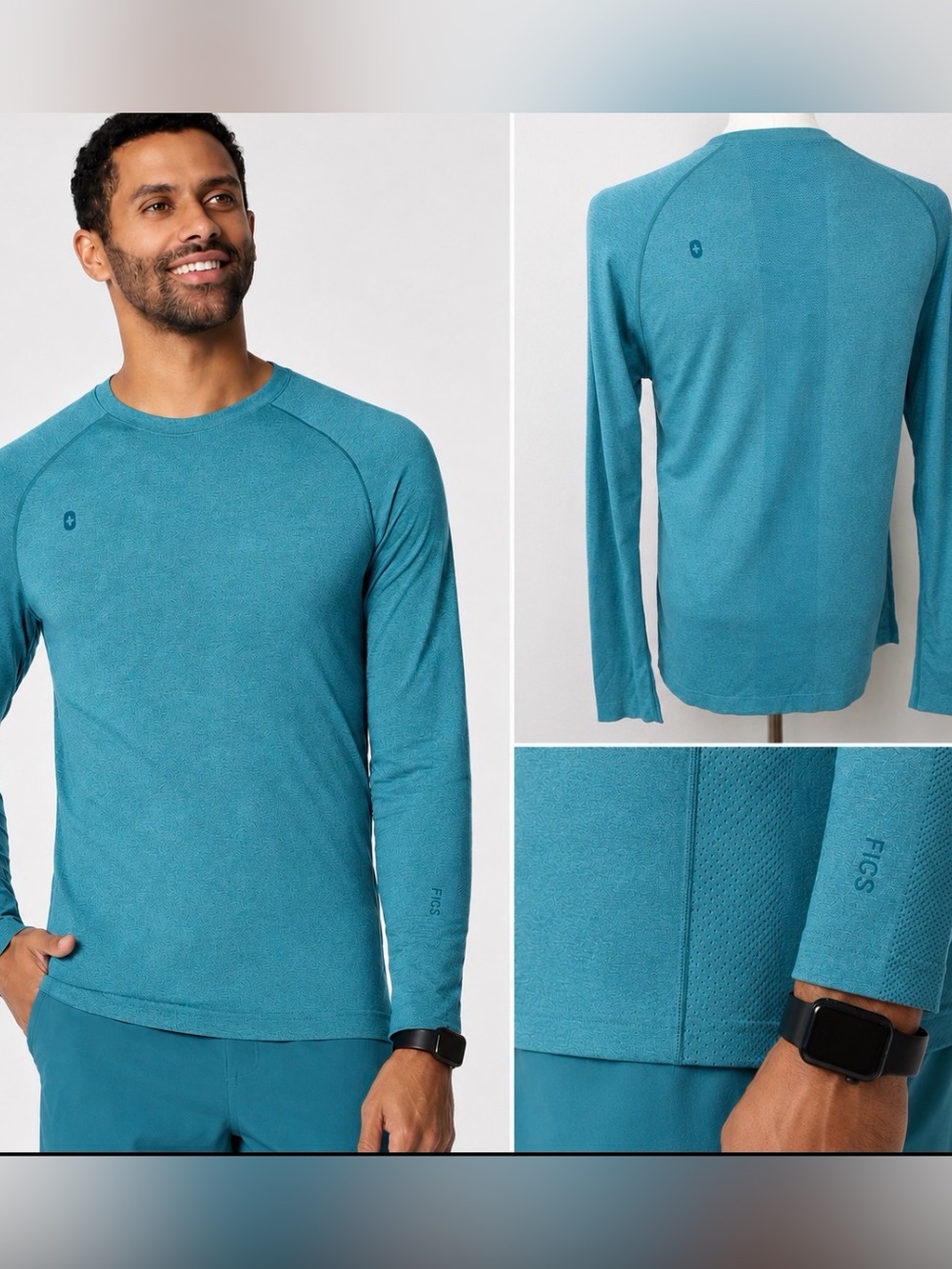 FIGS - Makato Seamless Long-Sleeve Underscrub Mens / Medium in Lagoon